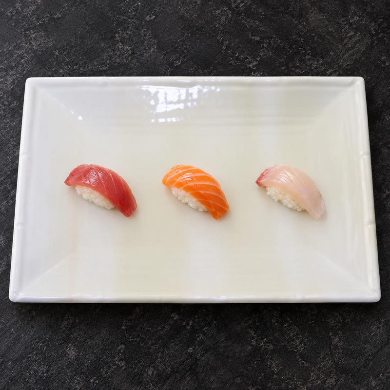 White Ceramic Rectangular Plate — A Small Sushi Selection