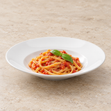 11-3/4" Round Deep Pasta Plate, White Ceramic. Serving suggestion.