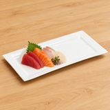 A0953 white rectangular plate with a modest serving