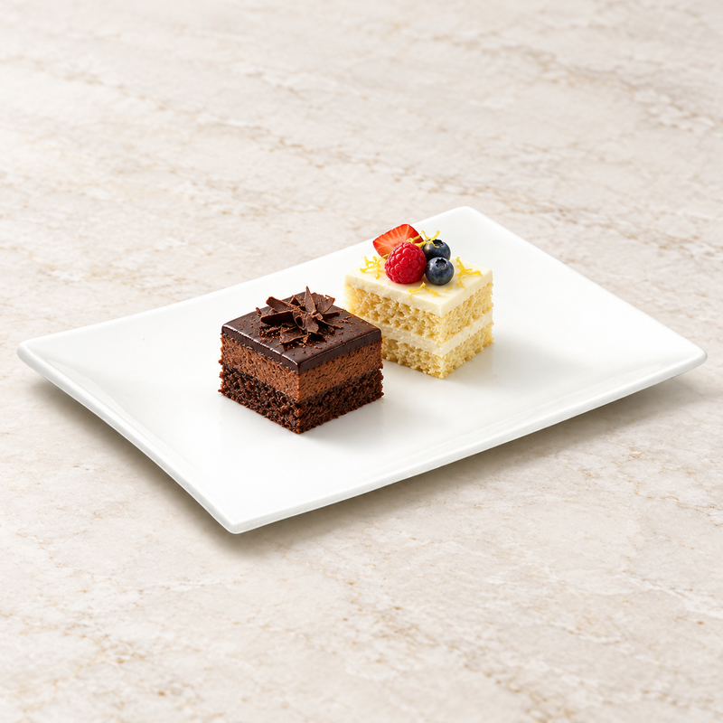12¾″ × 9″ White Ceramic Rectangular Plate — A Petite Dessert Pair