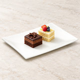 A1000 white rectangular plate with a modest dessert serving