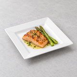 8" Square Plate, White Ceramic. Serving suggestion.