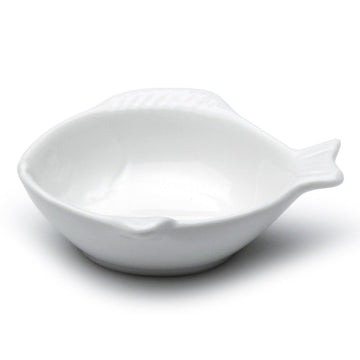 4″ White Ceramic Fish-Shaped Sauce Dish, Lower-angle view