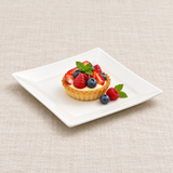 A1277 white ceramic square plate with a modest dessert serving