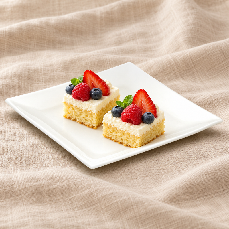 10¾″ White Ceramic Square Plate — A Shared Sweet Course