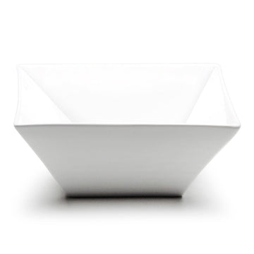 9⅞″ White Ceramic Square Serving Bowl — 4¼″ High, Lower-angle view