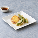 7-1/8" Square Bowl, White Ceramic, Vegetable tempura setting