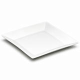 12" Square Plate, White Ceramic. Angled product view.