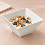 5" Square Bowl, White Ceramic, Yogurt granola and blueberries