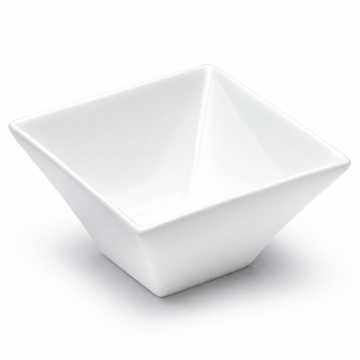 5" Square Bowl, White Ceramic, Angled deep square bowl