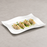 A15416 white ceramic wave-edge rectangular plate with dumplings and vegetables