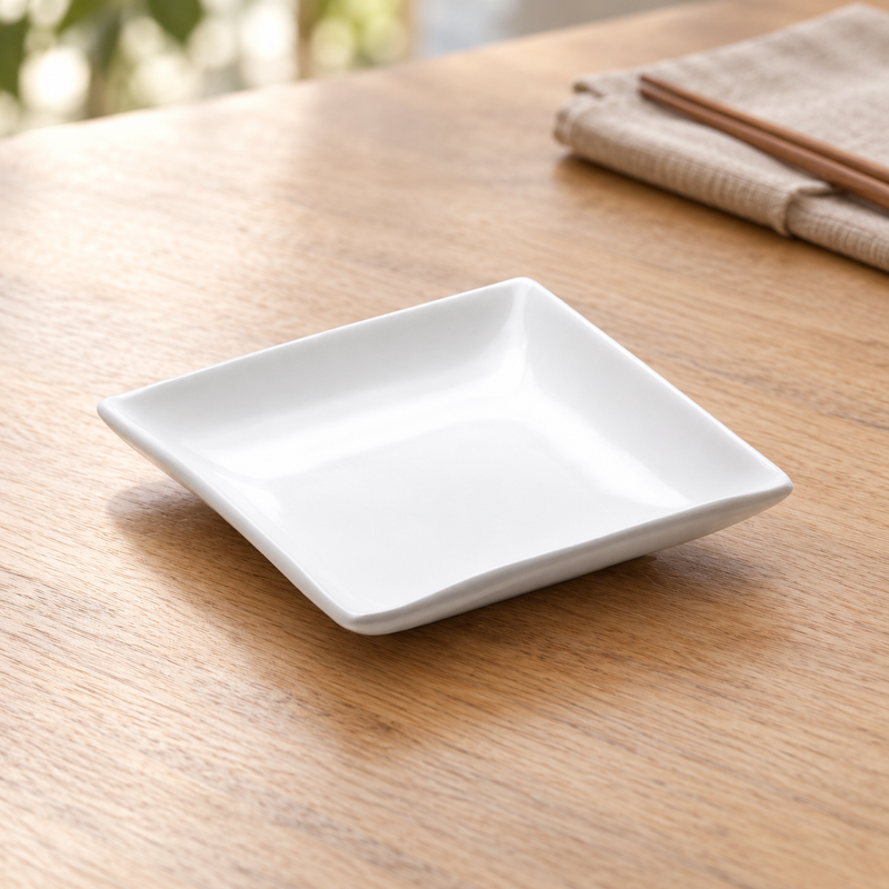 4¼″ White Ceramic Deep Square Plate — A Natural Table Setting