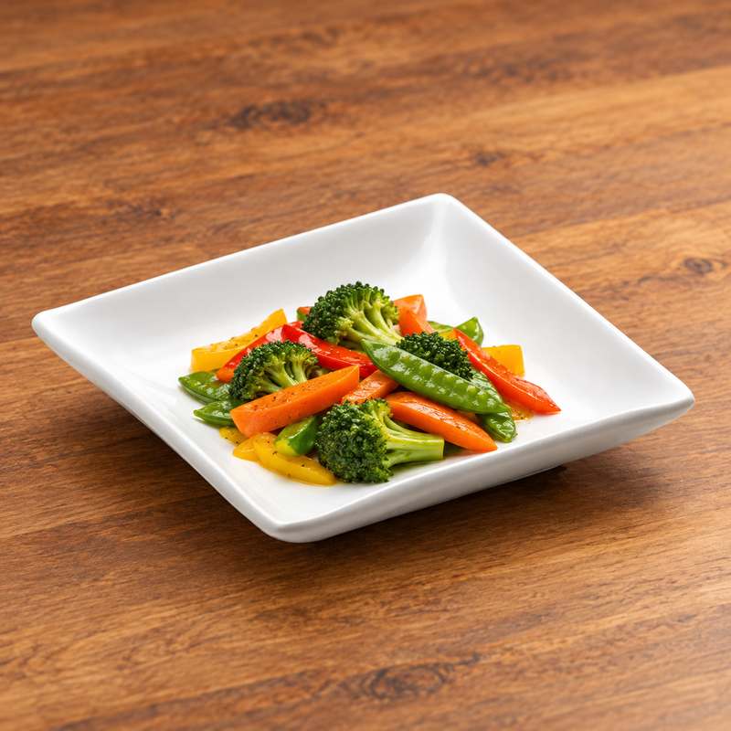 White Ceramic Deep Square Plate — A Vegetable Side
