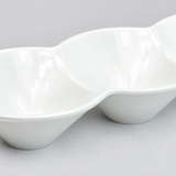 3-Compartment Sauce Bowl Conic Dish 10-3/4", White Ceramic, Detail view