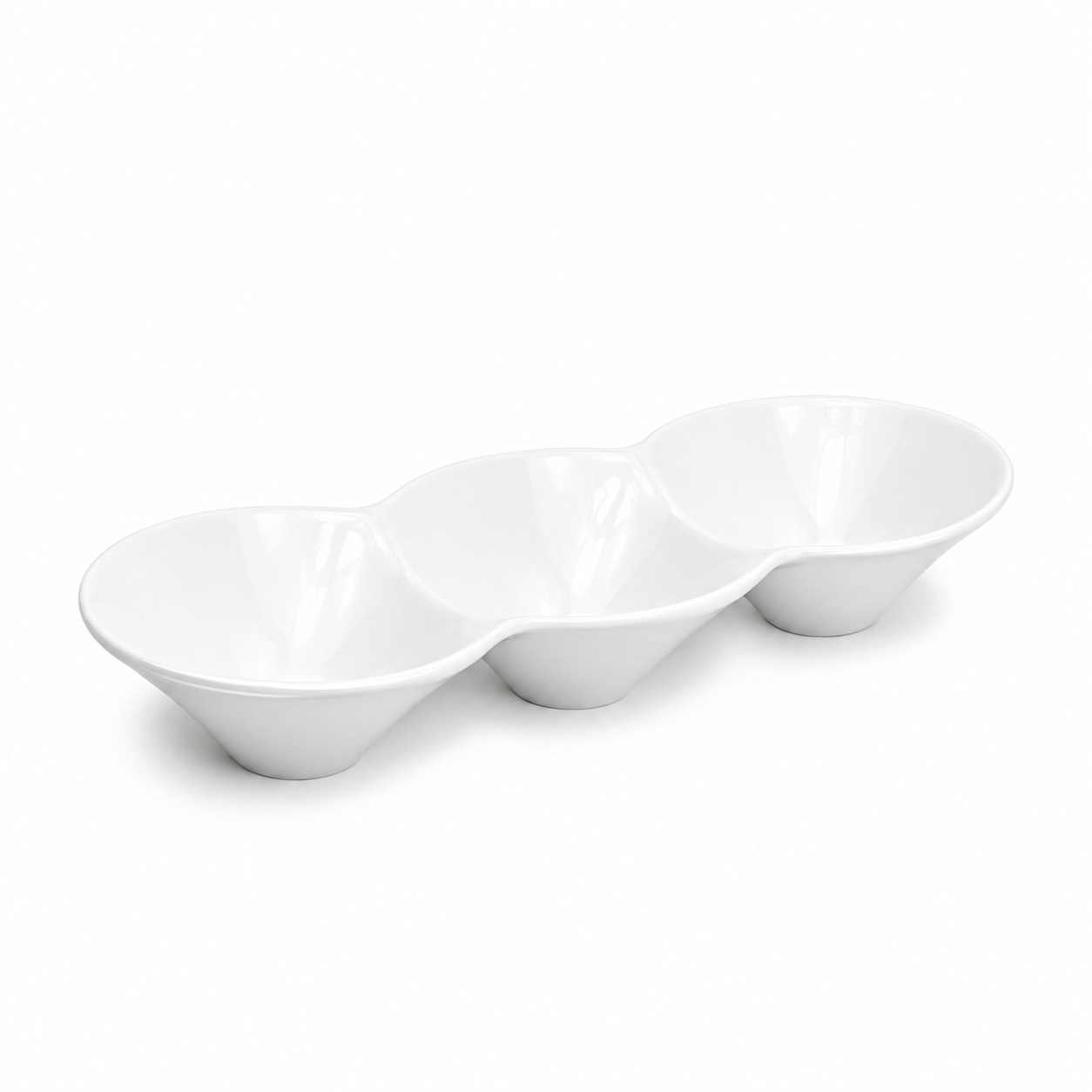 3-Compartment Sauce Bowl Conic Dish 10-3/4", White Ceramic, Product view