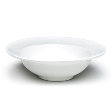 10½″ White Ceramic Wide-Rim Pasta Bowl — 7″ Inside Diameter, Lower-angle view