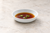 3" Round Sauce Dish, White Ceramic. Serving suggestion.