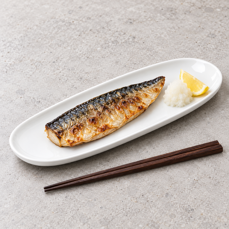 A browned fish fillet with lemon and a white accompaniment on the A2026 oval plate