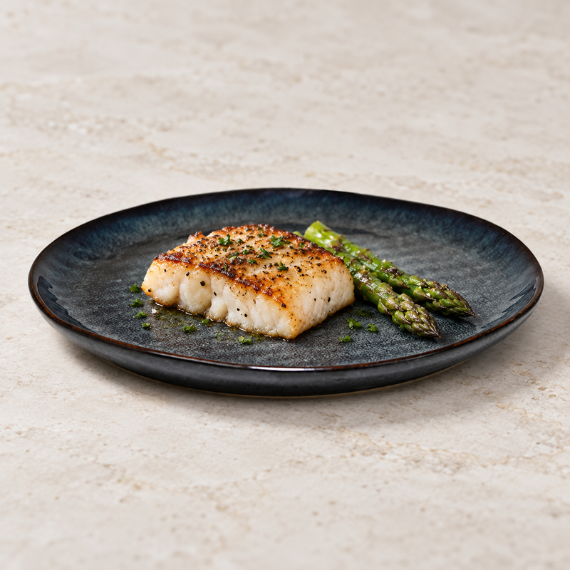 9" Obsidian Ceramic Round Plate with a restaurant serving