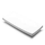 13 1/2"x6" Rectangular Plate, White Ceramic. Angled product view.