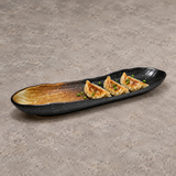 A27179-BR brown-speckled ceramic bar plate with three small gyoza