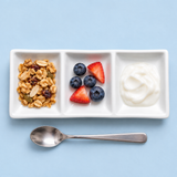 3-Compartment Sauce Dish, White Ceramic. Alternative serving suggestion.