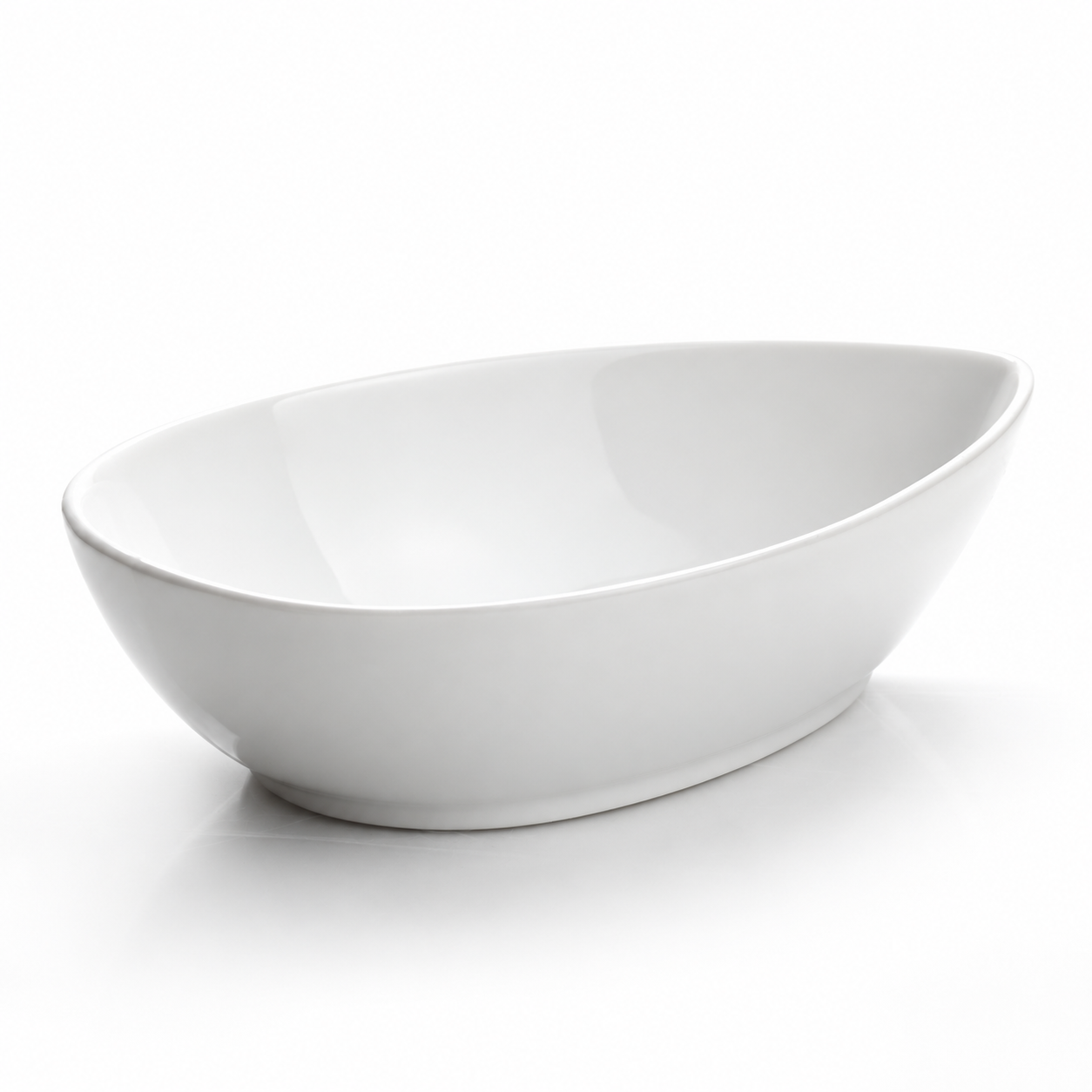 11-1/4" Teardrop Bowl, White Ceramic, Angled teardrop bowl product view