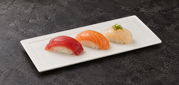 A3493 white rectangular plate with a modest sushi serving