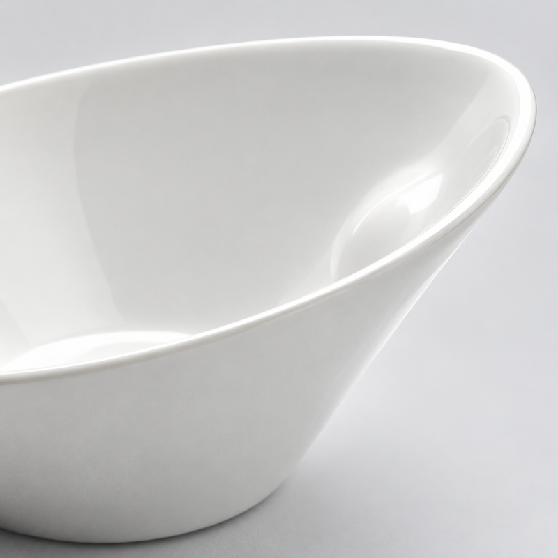 Representative close view of the A4308 slanted-bowl form, showing a smooth white rim rising toward the back; not a scale reference.