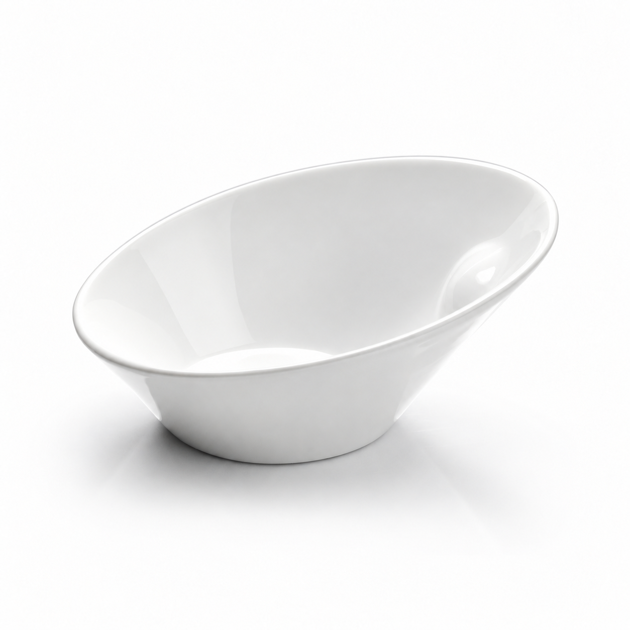10"x9" Slanted Bowl, White Ceramic, Product view
