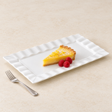 13-7/8"x7-1/2" Ruffle Rectangular Plate, White Ceramic. Alternative serving suggestion.