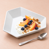8.5"X2"H Irregular Plate, White Ceramic. Alternative serving suggestion.