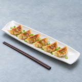 16"X4-1/4" Rectangular Plate, White Ceramic. Serving suggestion.