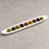 14-1/8"x2" Oval Plate, White Ceramic. Serving suggestion.