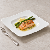10-3/8" Square Wide Rim Plate, White Ceramic, Serving example