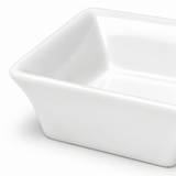 3-3/4" Square Sauce Bowl, White Ceramic, Detail view