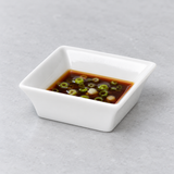 3-3/4" Square Sauce Bowl, White Ceramic, Serving example