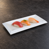 A6287 white rectangular ceramic plate with a small sushi serving