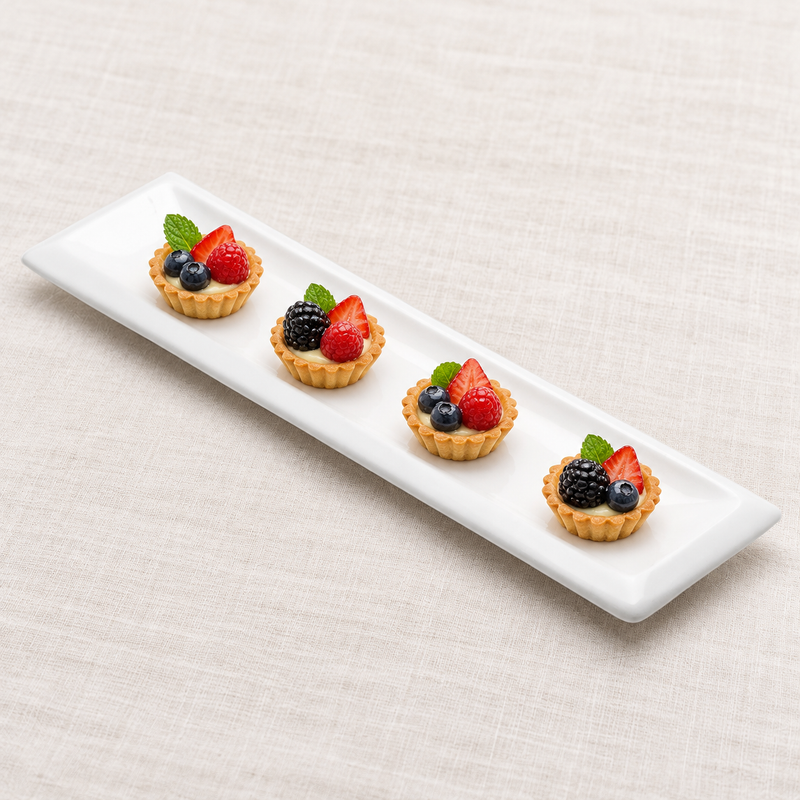 17¾″ × 4¼″ White Ceramic Rectangular Sushi Platter — An Extended Dessert Presentation