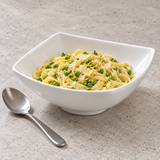 9-5/8" Square Bowl, White Ceramic, Pea and parmesan pasta