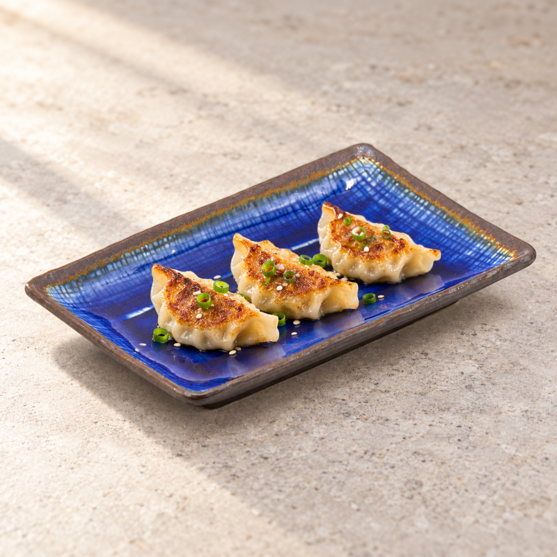 AS285-SP sapphire rectangular ceramic plate with three gyoza