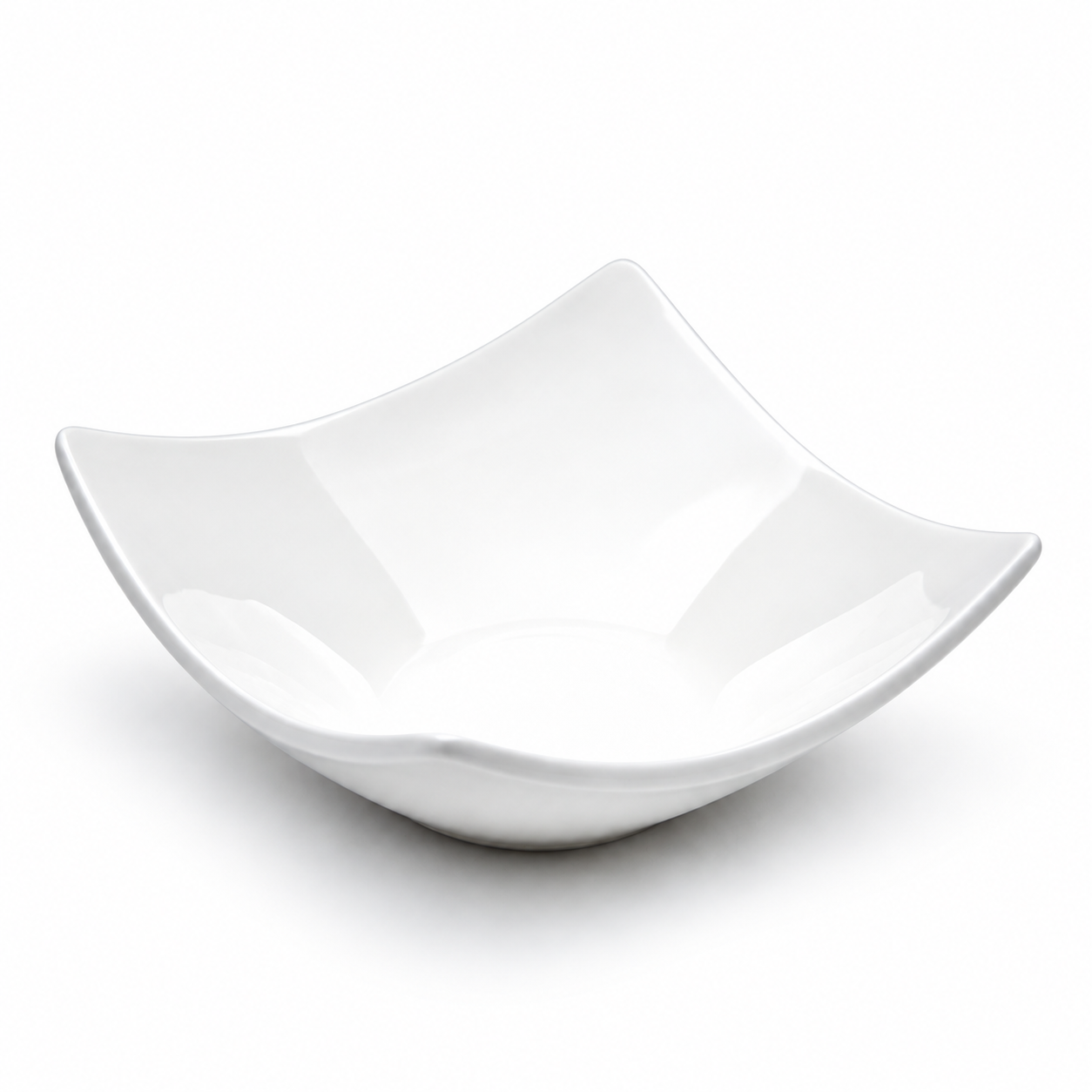 6¼″ White Ceramic Upswept Square Bowl, White bowl studio product view, whole product