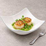 6¼″ White Ceramic Upswept Square Bowl, Food serving example