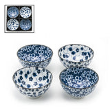 4.65″ Blue & White Floral Ceramic Bowl Set, 4-Piece, Complete product set and gift presentation