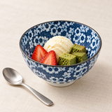 4.65″ Blue & White Floral Ceramic Bowl Set, 4-Piece, Single bowl from set in dessert service