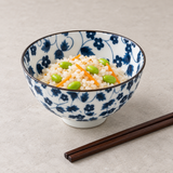4.65″ Blue & White Floral Ceramic Bowl Set, 4-Piece, Single bowl from set in rice service