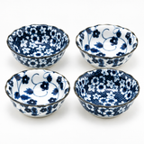 3½″ Blue & White Ceramic Small Bowl Set, 4-Piece, Complete set without gift box