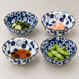 3½″ Blue & White Ceramic Small Bowl Set, 4-Piece, Set in savory service