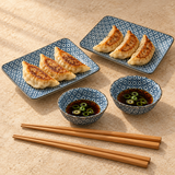 Blue & White Floral Plate & Bowl Set with Chopsticks, 6-Piece, Styled view