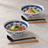 7¾″ Blue & White Bowl Set with Ladles & Chopsticks, Styled view